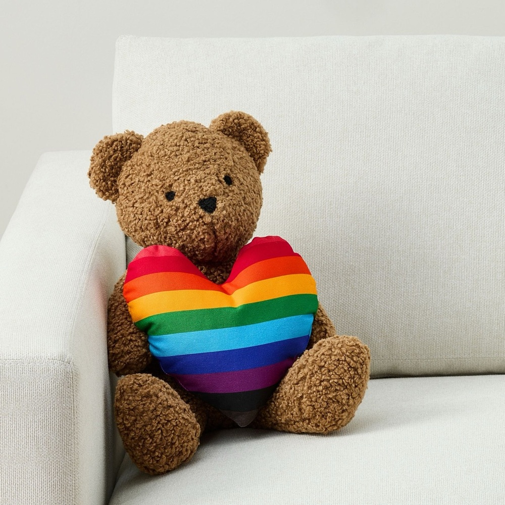 NEW Pottery Barn Trevor Project Heart Teddy Bear Pillow Plush Rainbow LGBTQ